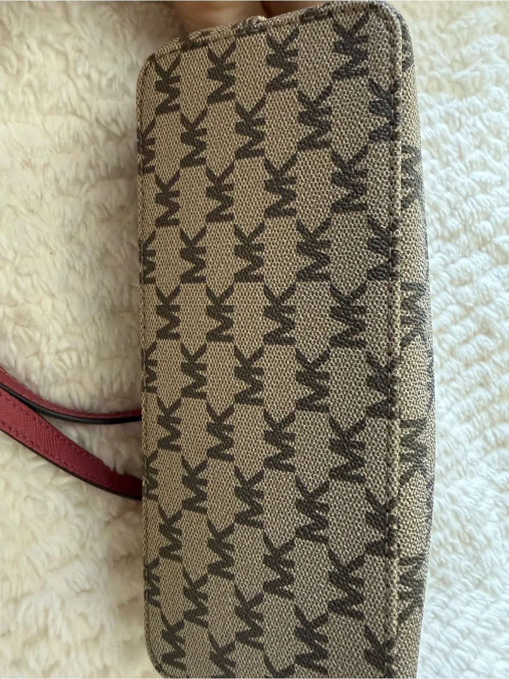 Michael Kors Beige Brown Logo Crossbody with Pink Strap